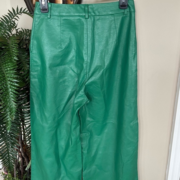 Princess Polly Ashlea Faux Leather Pants Green Mid Rise Light Flare Trousers - Picture 12 of 16